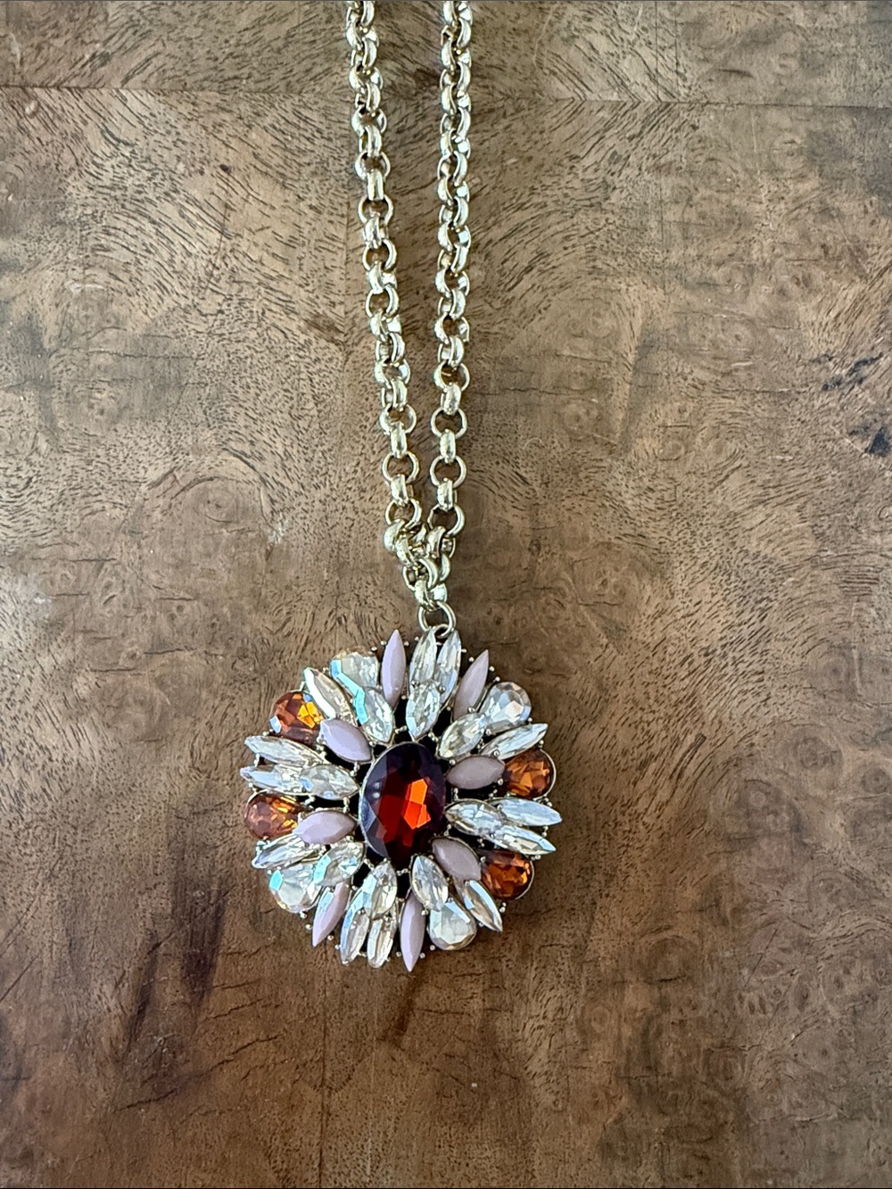 Tasha Gold-Tone Floral Pendant Necklace with Amber and Opal Stones